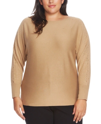 Vince Camuto Plus Size Rhinestone Embellished Sweater In Latte