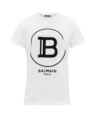 Balmain Flocked-logo Cotton T-shirt In White