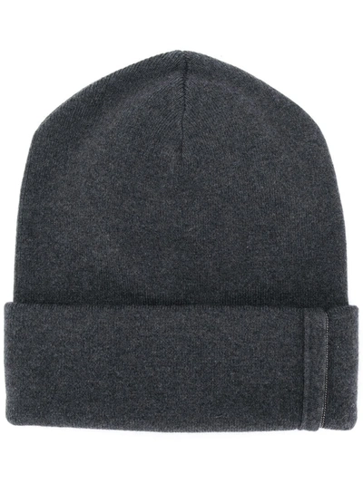 Brunello Cucinelli Beaded Ribbed Cashmere Beanie In Grey
