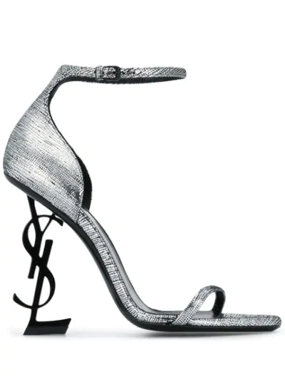 Saint Laurent Opyum Leather Sandals In Silver
