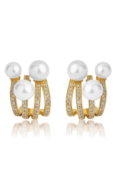 Hueb Spectrum Pearl Huggie Earrings In Yellow Gold