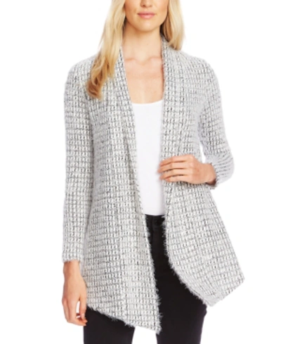 Vince Camuto Drape Front Eyelash Houndstooth Cardigan In Rich Black