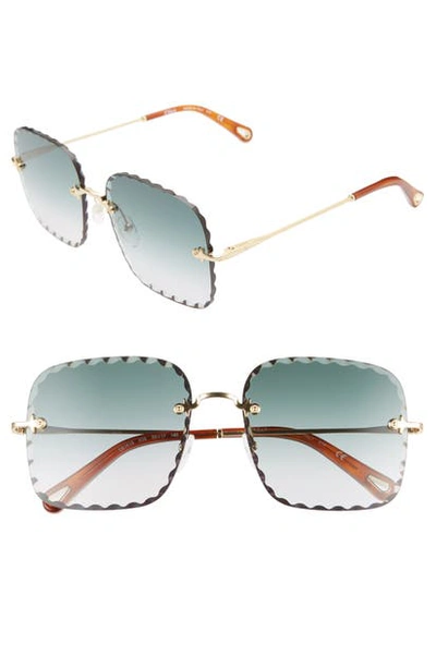 Chloé Rosie 59mm Square Sunglasses In Gold/ Gradient Petrol