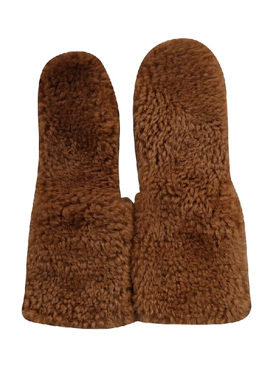 Plan C Fur Applique Gloves In Caramel