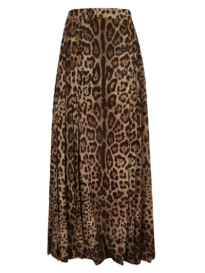 Dolce & Gabbana Animal Print Pleated Skirt In Leo New