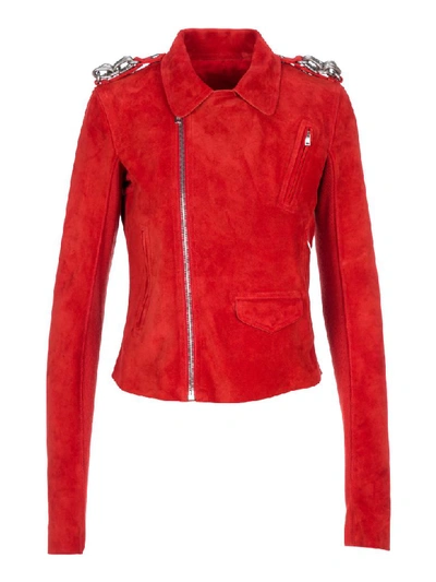 Rick Owens Biker Leather Jacket In Red