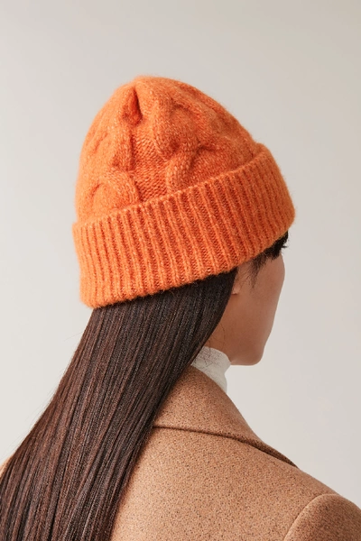 Cos Alpaca-yak Wool Mix Cable Hat In Orange