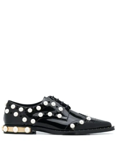 Dolce & Gabbana Embellished Perforated Lace-up Shoes In Black