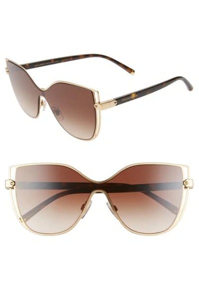 Dolce & Gabbana Metal Butterfly Shield Sunglasses W/ Logo Print Lens In Gold/brown Gradient