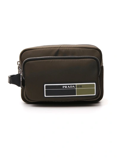 Prada Logo Patch Pouch In Brown