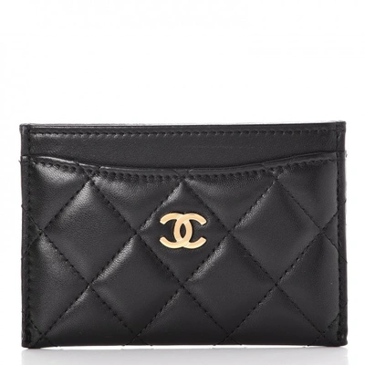 Pre-owned Chanel  Card Holder Quilted Diamond Lambskin Black