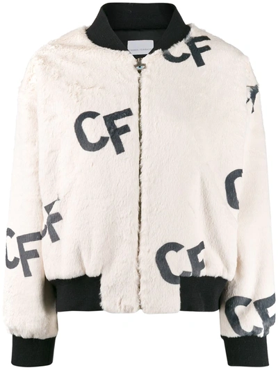 Chiara Ferragni Printed Cf Bomber Jacket In Neutrals