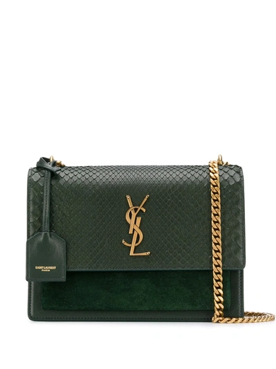 Saint Laurent Sunset Snake-effect Shoulder Bag In Green