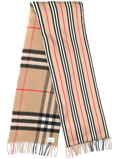 Burberry Striped Check Scarf In Neutrals