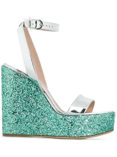 Giuseppe Zanotti Glitter Wedge Sandals In Silver