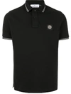 Stone Island Logo Patch Stripe Detail Polo Shirt In Black