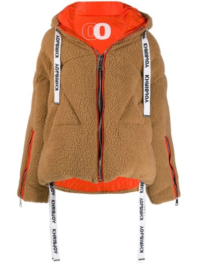 Khrisjoy Faux Shearling Puffer Jacket In Brown