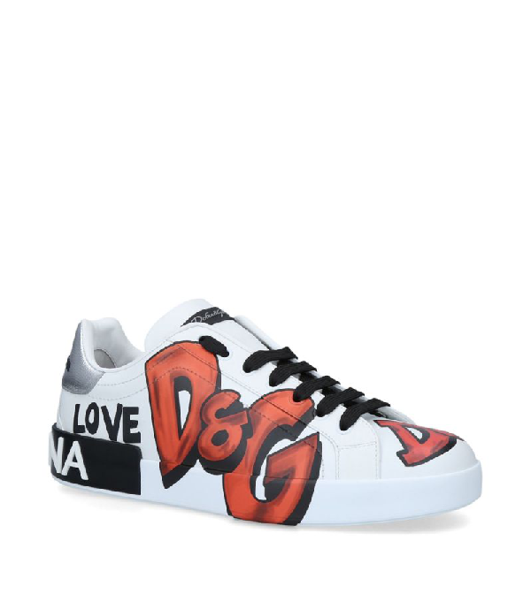 Dolce & Gabbana Portofino Graffiti Logo-print Low Top Sneakers In White ...