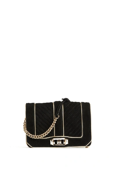 Rebecca Minkoff Small Love Chevron Quilted Suede Crossbody Bag In Black