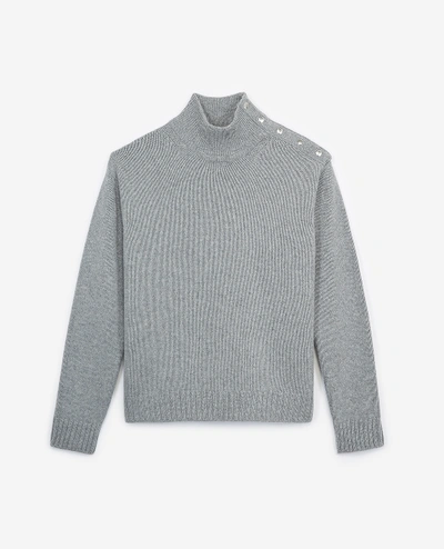 The Kooples Button Detail Funnel Neck Sweater In Middle Gray