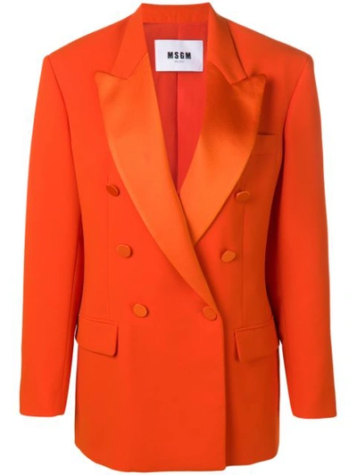 Msgm Satin-lapel Double Breasted Blazer In Red
