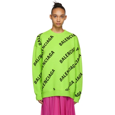 Balenciaga Intarsia Logo Oversized Cotton-blend Jumper In Green