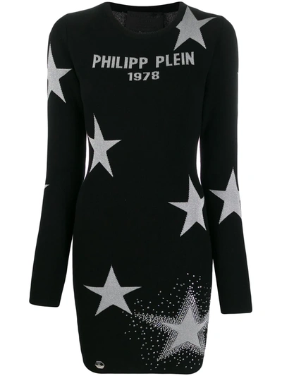 Philipp Plein Stars-jacquard Knitted Dress In Black