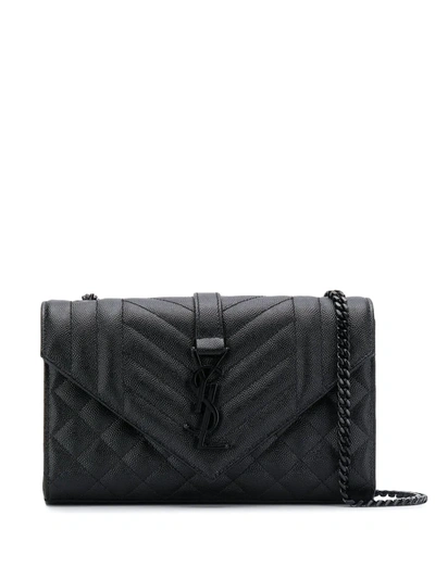 Saint Laurent Women's Envelope Small Bag In Mix Matelassé Grain De Poudre Embossed Leather In Black