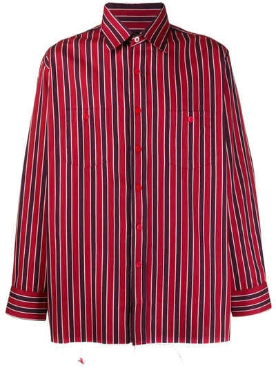 Needles Striped Chest Pocket Shirt In Red