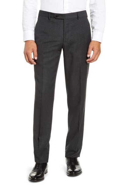 Zanella Parker Flat Front Solid Stretch Wool Trousers In Charcoal