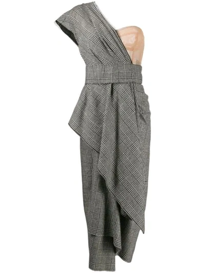 Dolce & Gabbana Bustier-panel Houndstooth Draped Dress In Grey
