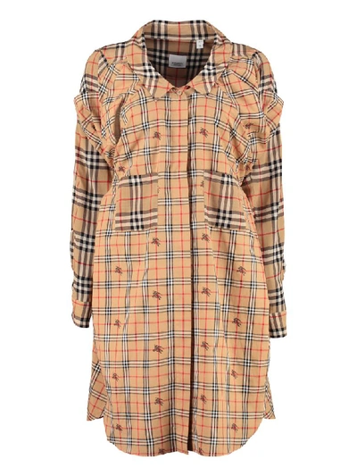 Burberry Checked Cotton Shirtdress In Beige