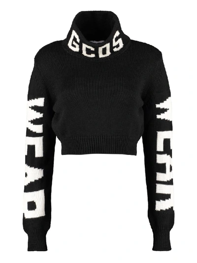Gcds Cropped Turtleneck Sweater In Black