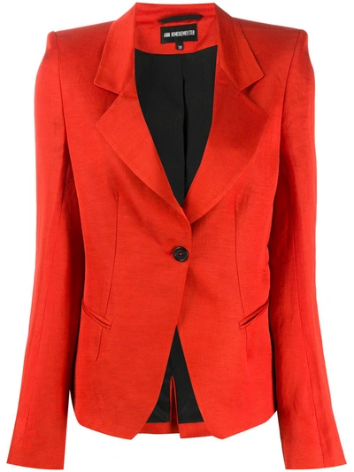 Ann Demeulemeester Satin Jacquard Blazer Jacket In Red