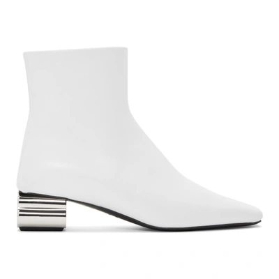 Balenciaga Women's Typo Square-toe Leather Ankle Boots In White