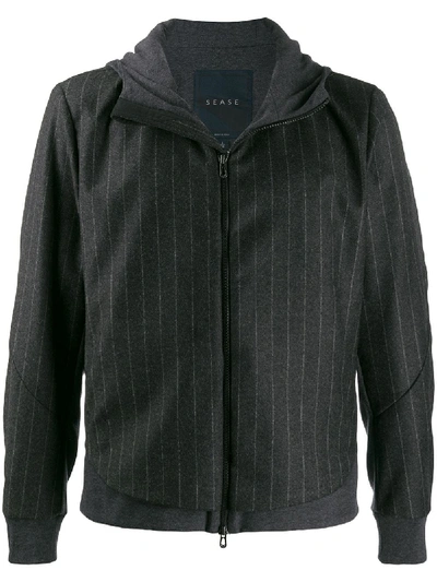 Sease Pinstriped Panelled Bomber Jacket In Grey