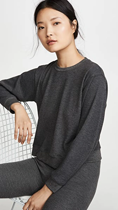 Maison Du Soir Crew Neck Thermal Pj Top In Charcoal Thermal