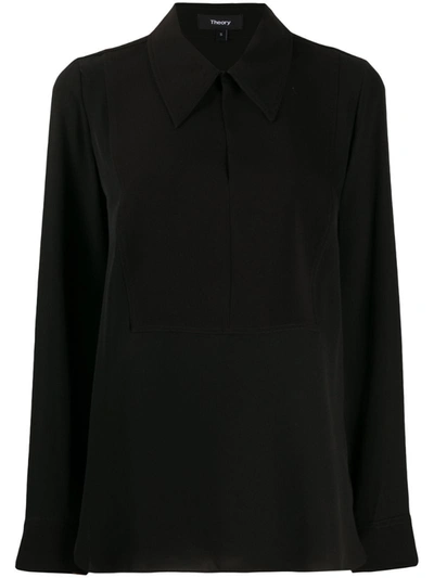 Theory Popover Classic Silk Blouse In Black