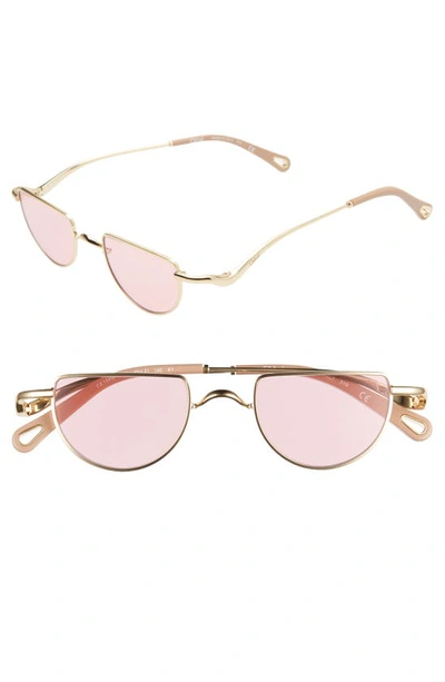 Chloé Ayla 45mm Half Circle Sunglasses In Gold/ Pink