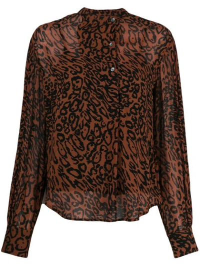 Calvin Klein Shirt Leopard Print Silk In Rust