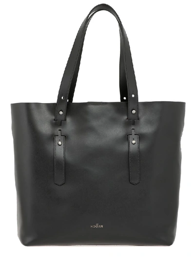 Hogan Leather Shopping Bag In Black