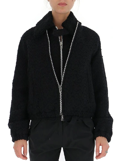 Helmut Lang Tweed Bomber Jacket In Black