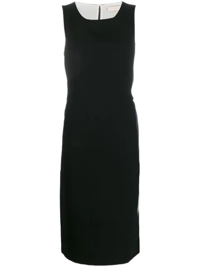 Tory Burch Striped Panel Midi Dress In Black
