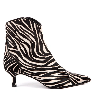 Aldo Castagna Zebra Leather Abkle Boots In Black