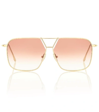 Victoria Beckham Double Bridge Navigator Sunglasses In Gold