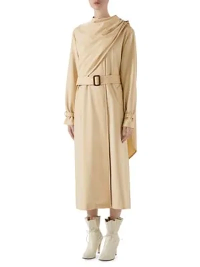 Gucci Wool Drape Front Trench Coat In Oats Milk Mix