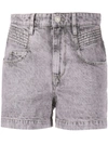 Isabel Marant Étoile Hiana Acid-washed Moto Quilted Shorts In Grey