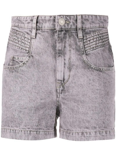 Isabel Marant Étoile Hiana Acid-washed Moto Quilted Shorts In Grey