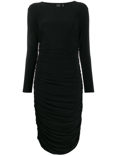 Norma Kamali Long Sleeve Shirred Dress In Black