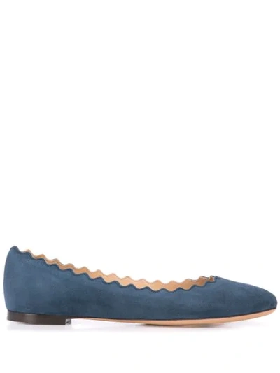 Chloé Lauren Scalloped Ballet Flat In Majolica Blue